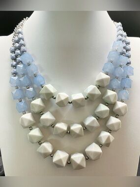 CHARMING CHARLIE MUTED BLUE THICK OVERSIZED SQUARE BEADED MUKTI LAYER NECKLACE